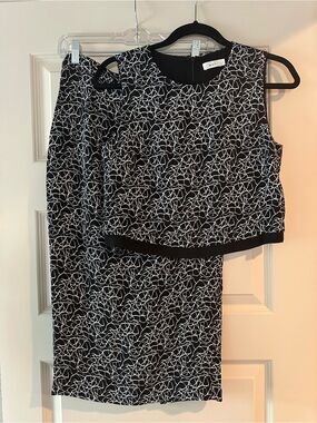 A.L.C. Black & White Abstract Patterned Two-Piece Silk Set